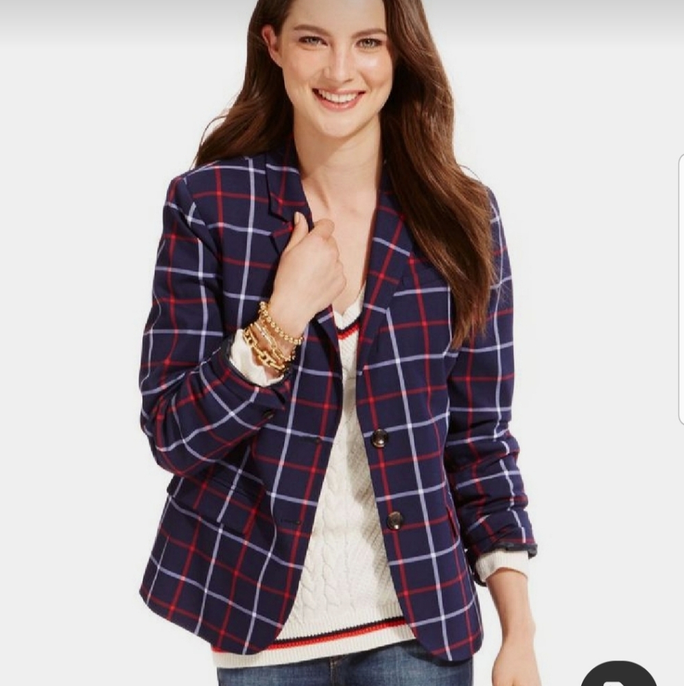 BNWT Tommy Hilfiger Navy blue, white and red plaid blazer. Sz.8